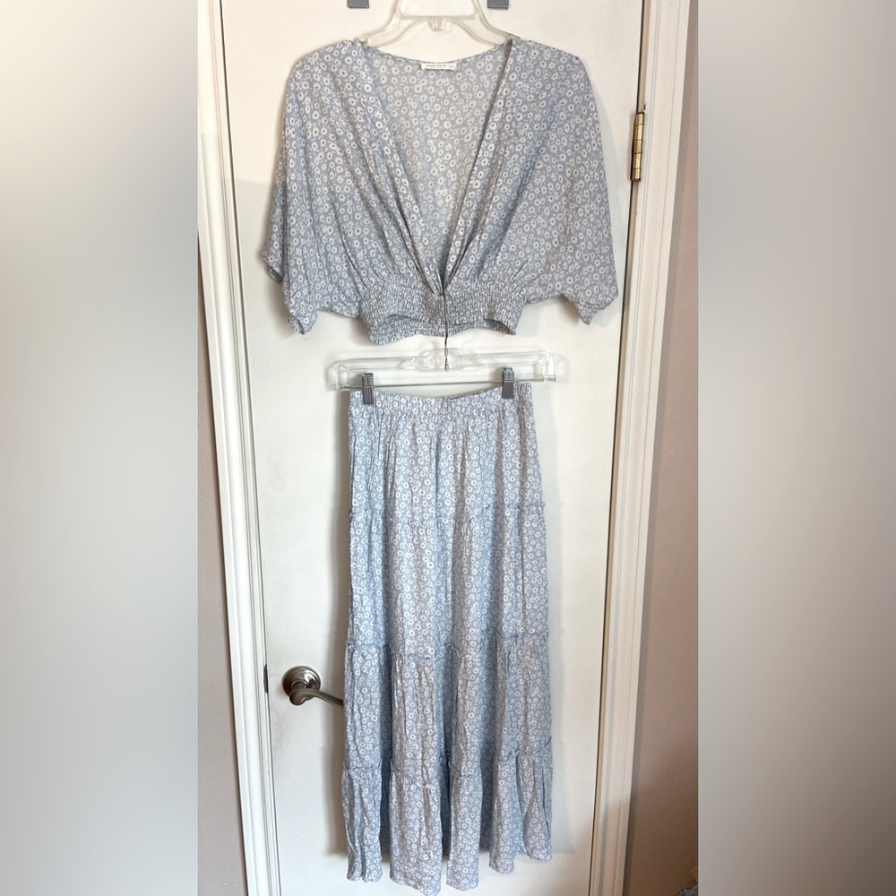 Blue Floral Skirt and Top Set - Small